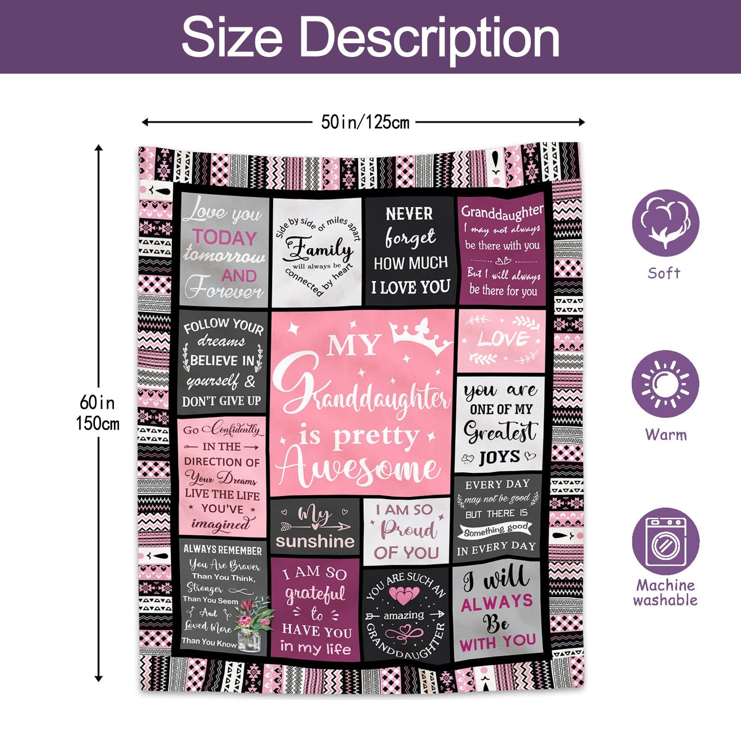 Ruvinzo Granddaughter Gifts from Grandma, Gift for Granddaughters, Granddaughter Present, Grand-Daughter Birthday Gifts Ideas, Grand-Daughter Blanket 60” x 50”