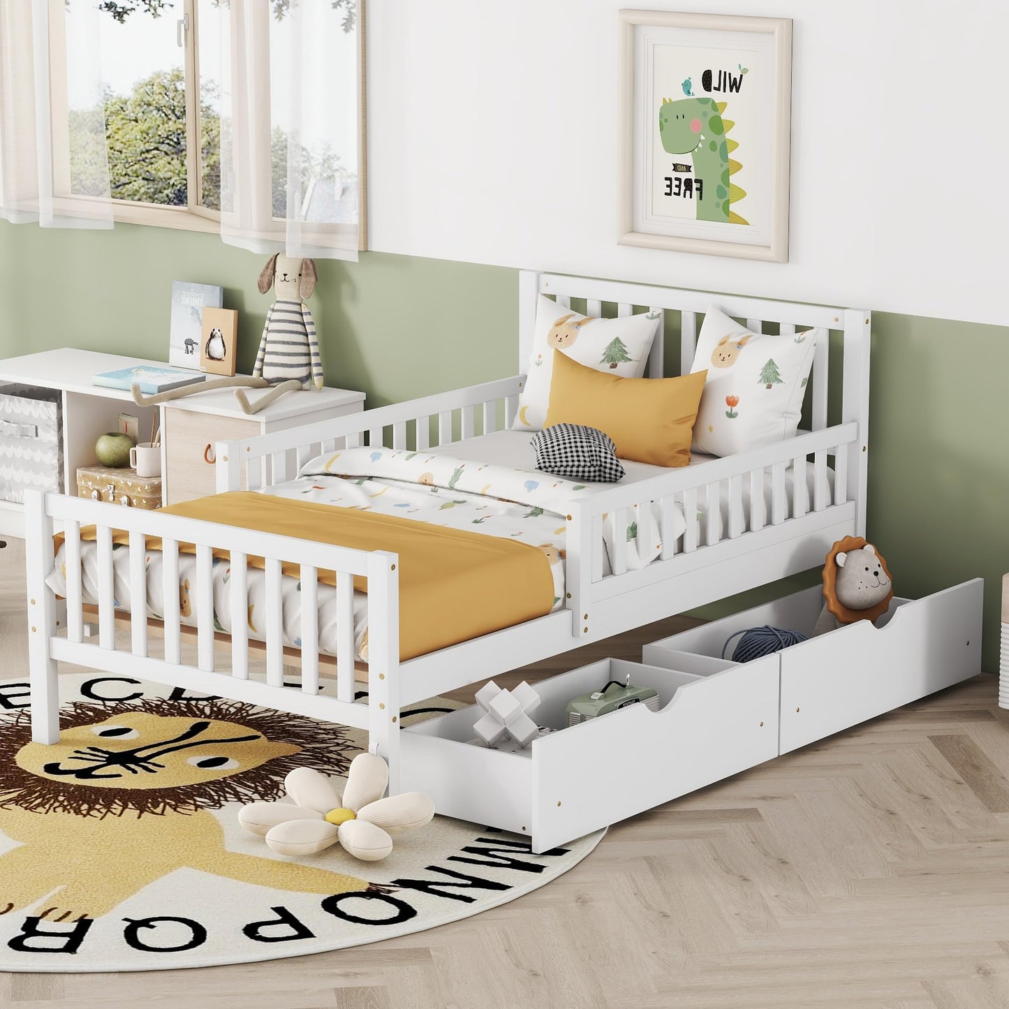 Bellemave Twin Bed Frames with Storage Drawers for Kids, Twin Bed with Rails, Twin beds Frame for Boys/Girls/Adults, White