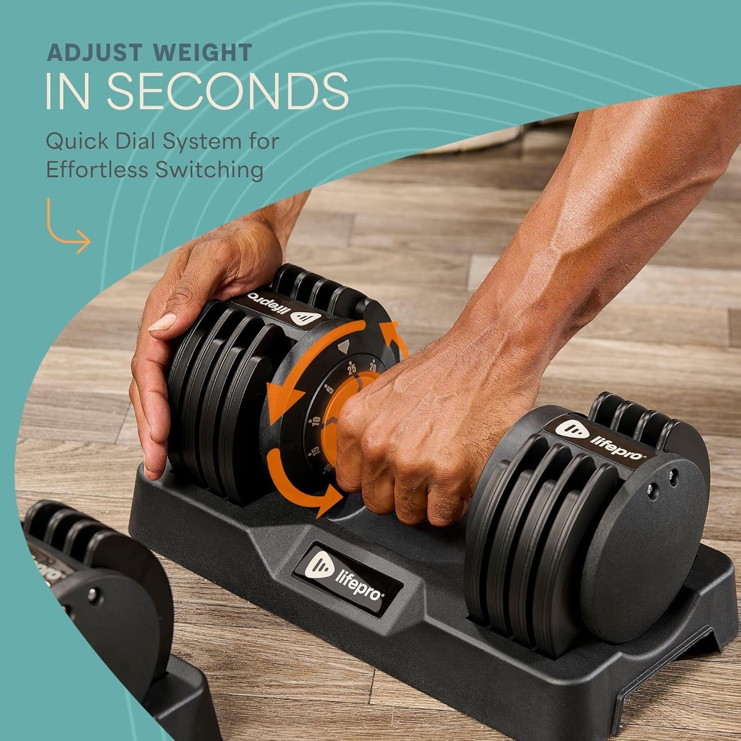 Lifepro Powerup Plus Adjustable Dumbbell Set — 5-25 lb with Twist-Select & Non-Slip Handle — Space-Saving Weights for Home Gym Strength Training