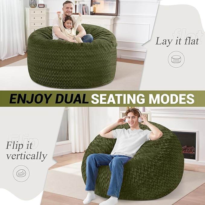 4FT Bean Bag Chair,Giant Bean Bag Chairs for Adults,Big Bean Bags with Memory Foam Filled, Large Beanbag Chairs with Chevron Plush Cover-Green