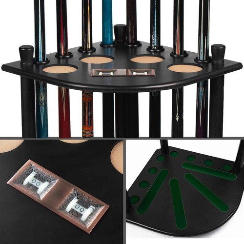 Billmart Pool Stick Holder Floor Stand, Solid Wood Billiard Pool Cue Rack, Pool Table Accessories (Black)