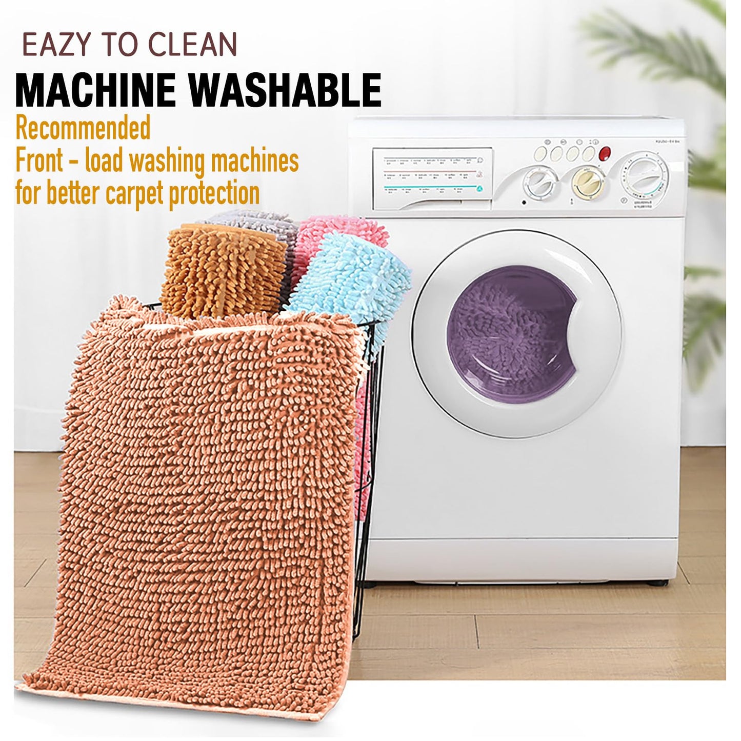 OWIYA Bathroom Rugs Mat 24x17 Non Slip Chenille Bath Mats Bath Rugs for Bathroom Shower Light Orange