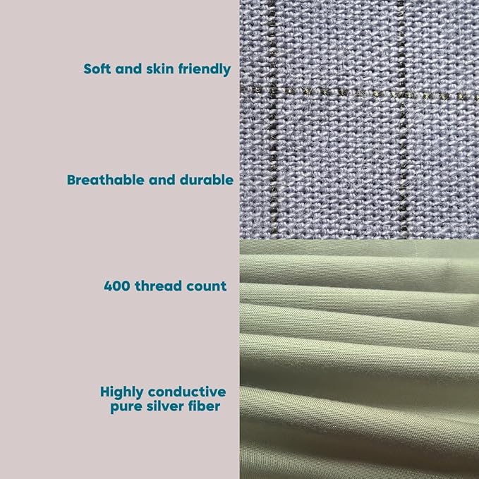 NAGS® Grounding Sheets,Grounding Bedding Sheet, Soft Cotton with Pure Silver Fitted Grounded Sheet for Improved Sleep,Pain Relief (Green, California King,72 * 84 * 13.5inch)
