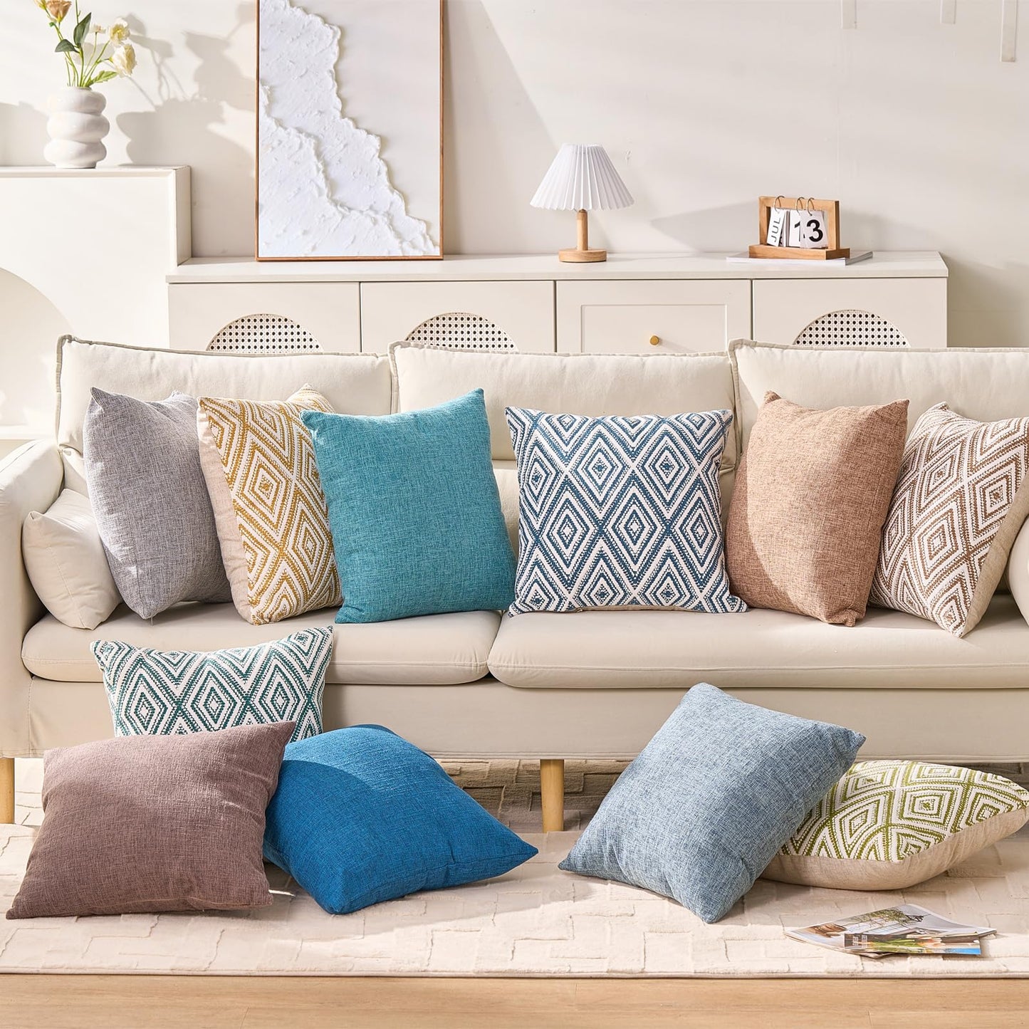 HPUK Decorative Throw Pillow Covers Set of 4 Square Couch Pillows Linen Cushion Cover for Couch Sofa Living Room, 18"x18" inches, Blue