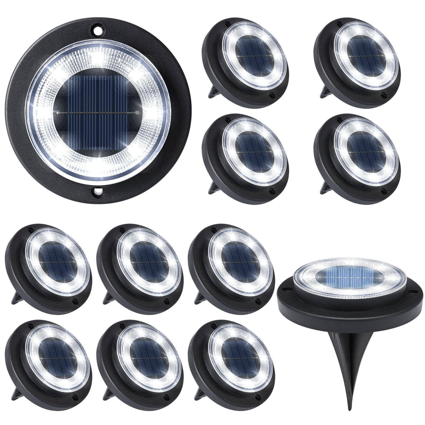 Flacchi Solar Ground Lights - Solar Powered Lights Outdoor Solar Disk Light Waterproof Landscape Light for Patio Yard Pathway Walkway Driveway (Cool White, 12 Pack)