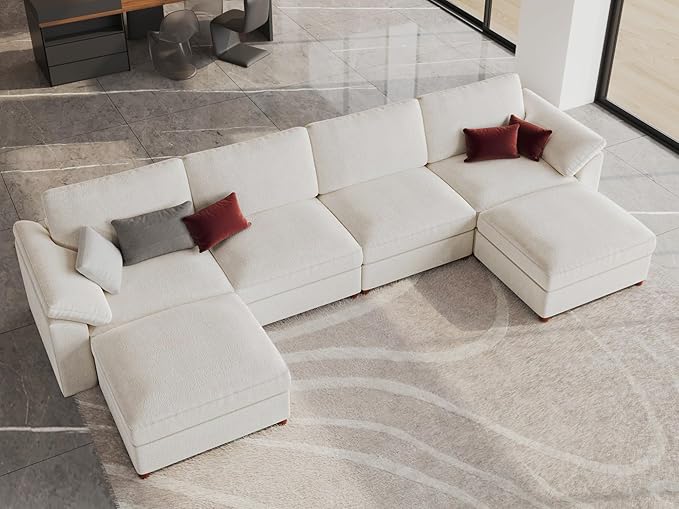EASE MOOSE Cloud Sectional Modular Sofa, Oversized U Shape Sectional Couch Wide Deep seat Sectional Sofa,FSC Certified Comfortable Chenille White Cloud Modular Sofa