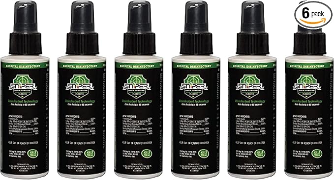 SNiPER Hospital Disinfectant, Odor Eliminator & All-Purpose Cleaner, 4 Ounce Spray, 6-Pack
