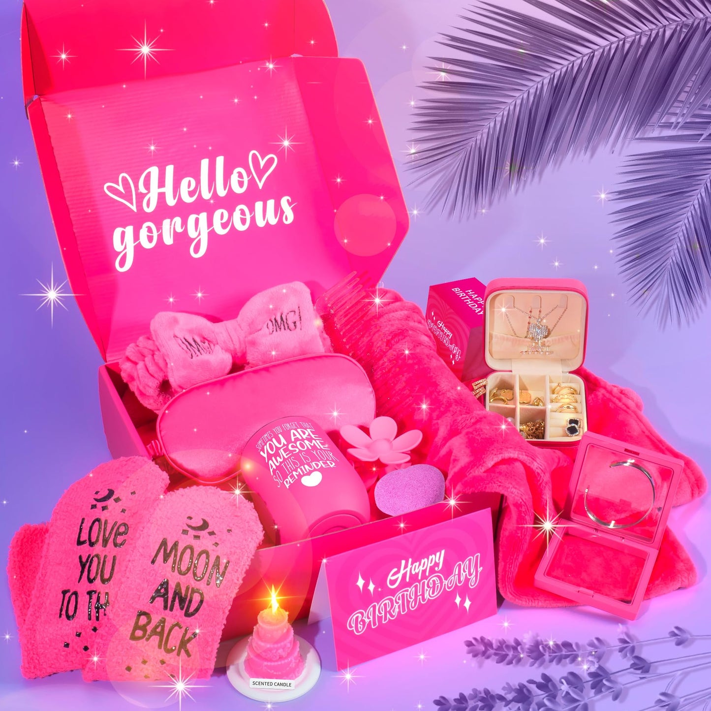 Birthday Gifts for Women, 13PCS Relaxing Care Package for Women, Pink Self Care Gift w Luxury Flannel Blanket, Unique Happy Birthday Gift Idea for Mom Her Best Friend Sister Wife Girlfriend
