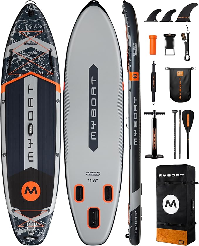 MYBOAT 11'6"×34"×6" Extra Wide Inflatable Paddle Board, Stand Up Paddle Board for Fishing, Sup Board with 3 Removable Fin...