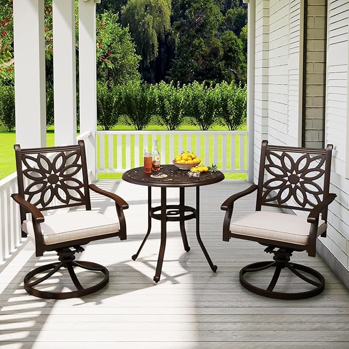 PHI VILLA Cast Aluminum Outdoor Patio Swivel Dining Chairs, Extra Wide Armrest Chairs with Seat Cushion, Casting Aluminum Back for All Weather, Set of 4