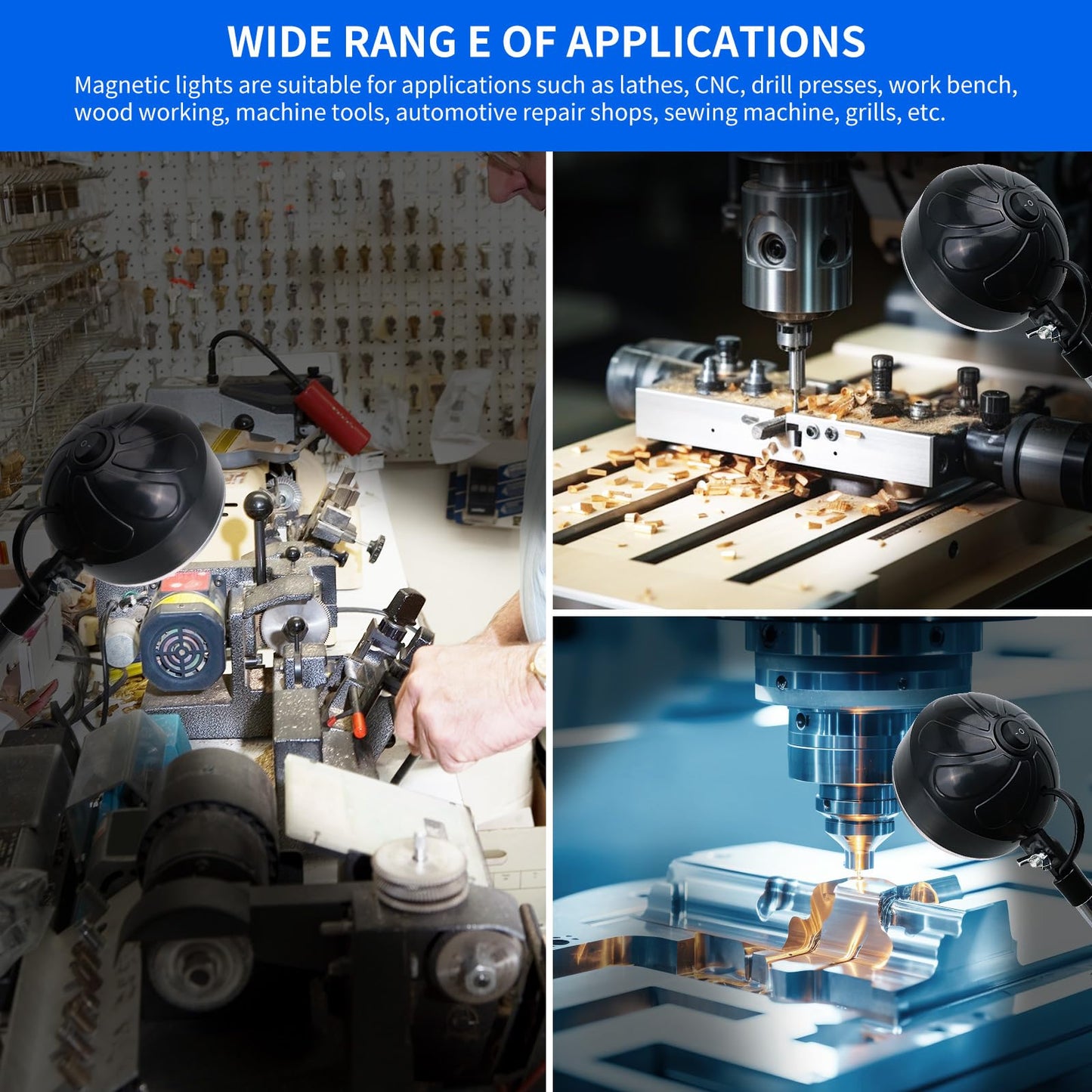 WangJiaTai Magnetic Work Light, LED Machine Light, Work Light with Flexible & Magnetic Base, Shop Tool Lamp for Lathe, Work Bench, Sewing Machine, Bandsaw, Industrial Lighting, 2000 Lumens, Black