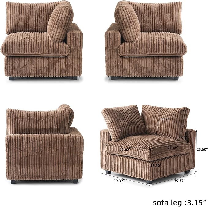Cloud Modular Sectional Sofa,157" Oversized 7 Seater Sofa,V Shaped Couch with Storage Ottoman,Plush Sofas for Living Room,Comfy Couch with Chaise,Covers Washable&Replaceable (Brown)