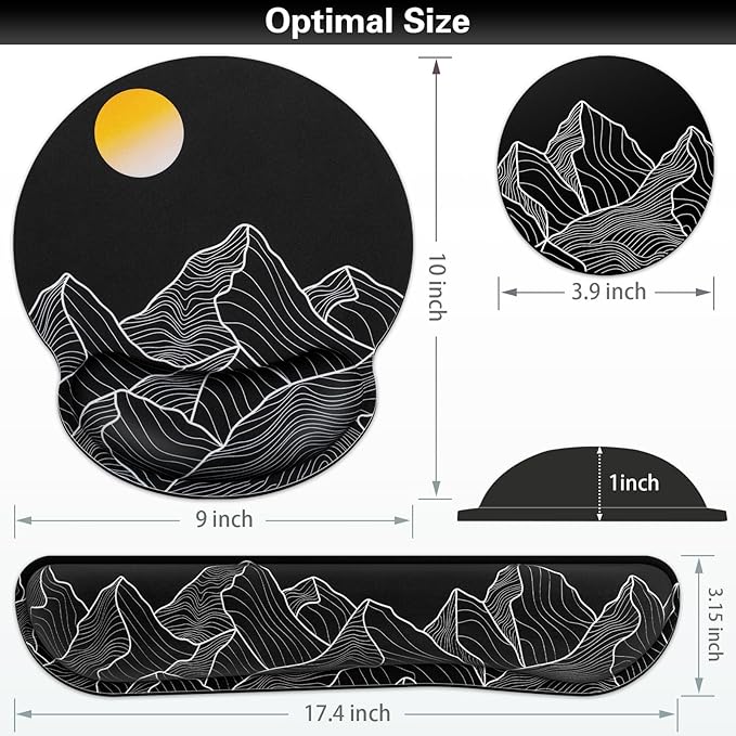 Mouse Pad Black, Ergonomic Keyboard Wrist Rest, Mouse Pad with Wrist Rest Black, Gaming Mousepad with Wrist Support, Memory Foam Wrist Rest Set for Computer Keyboard, Office Desk Accessories