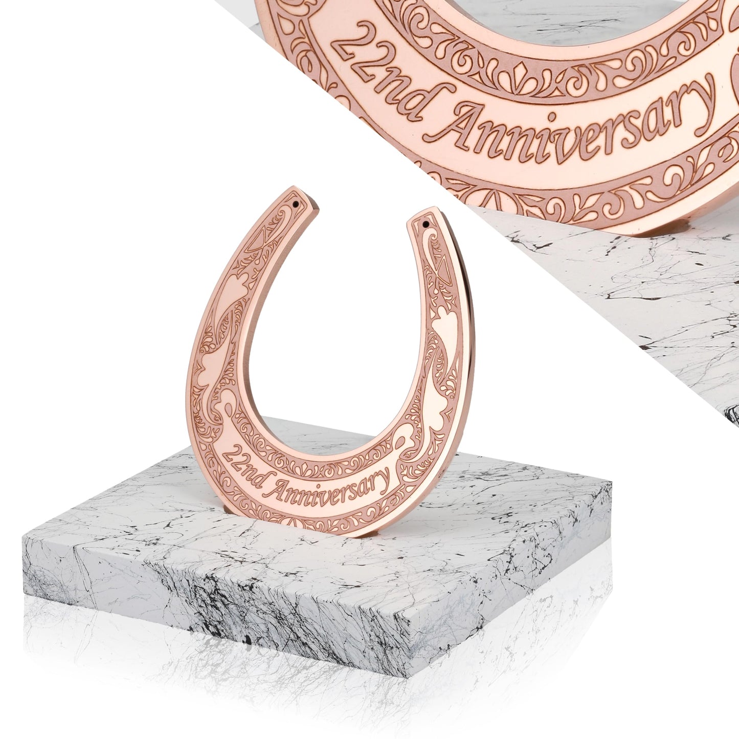 Copper Horseshoe with Wooden Stand - 22nd Anniversary, Copper Anniversary Decor, Lucky Keepsake Gift for Couple, Husband or Wife