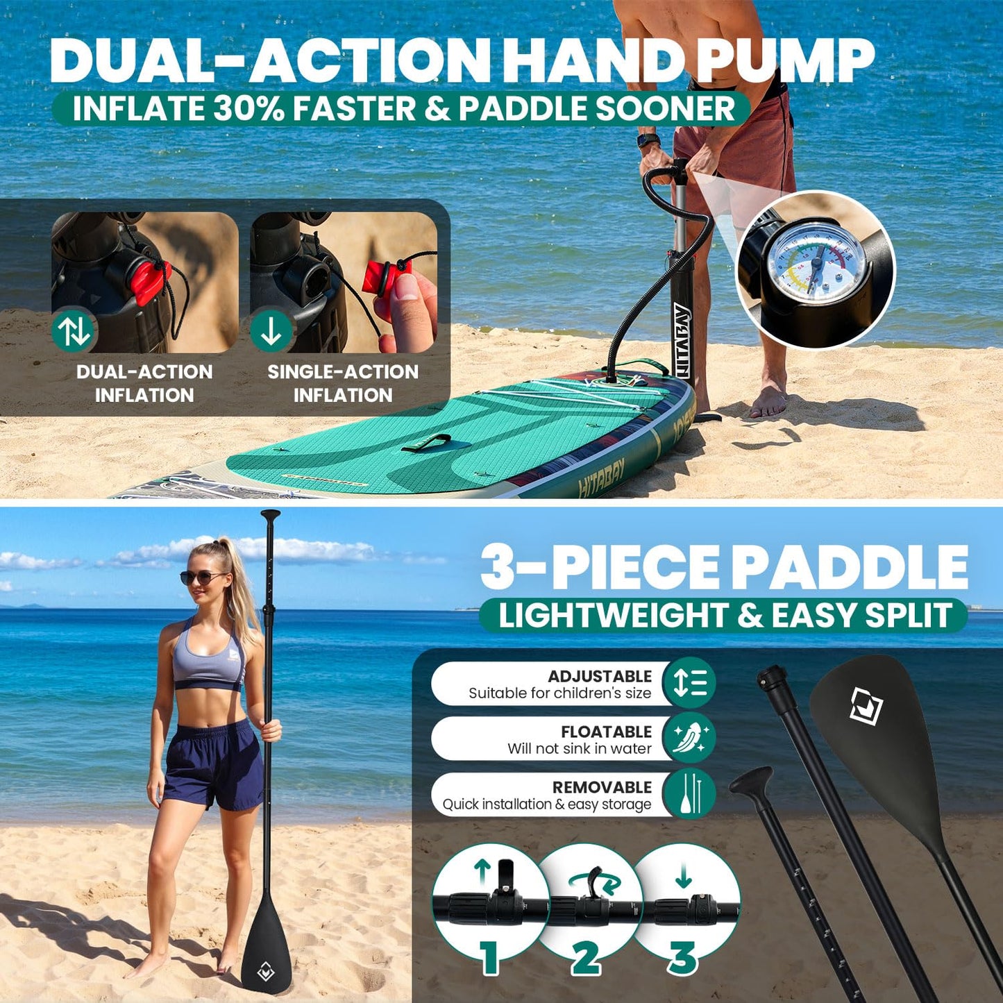 Inflatable Paddle Board for Beginners, All-Round SUP with Ukiyo-e Inspired Design, Stable and Durable Stand Up Paddle Board with Complete Accessory Kit, 10'6" SUP Board