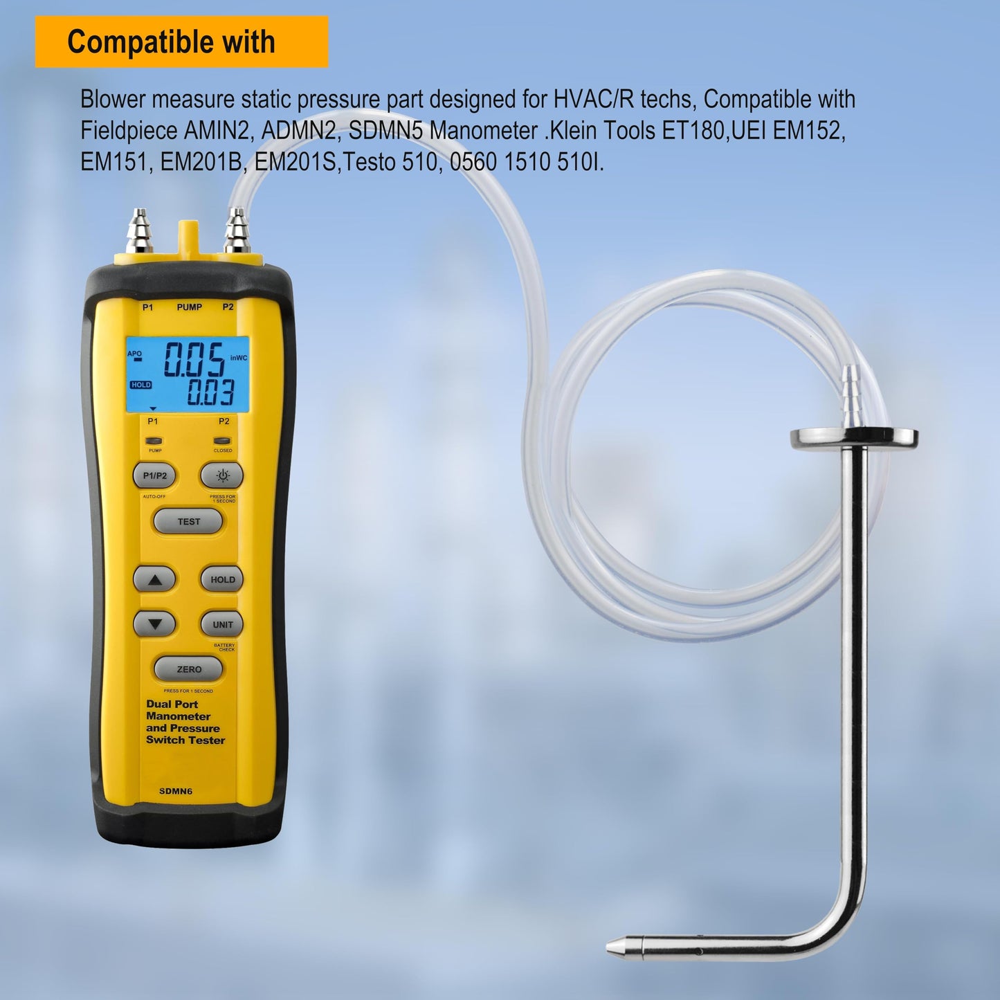 ZIBOO JL3MN2 Manometer Probe Kit, Compatible with Klein Tools ET180 Digital Manometer Compatible with Fieldpiece JL3KM2, SDMN5，SDMN6，ADMN2,HVAC Pitot Static Tube Fit (ZIBOO JL3MN2)
