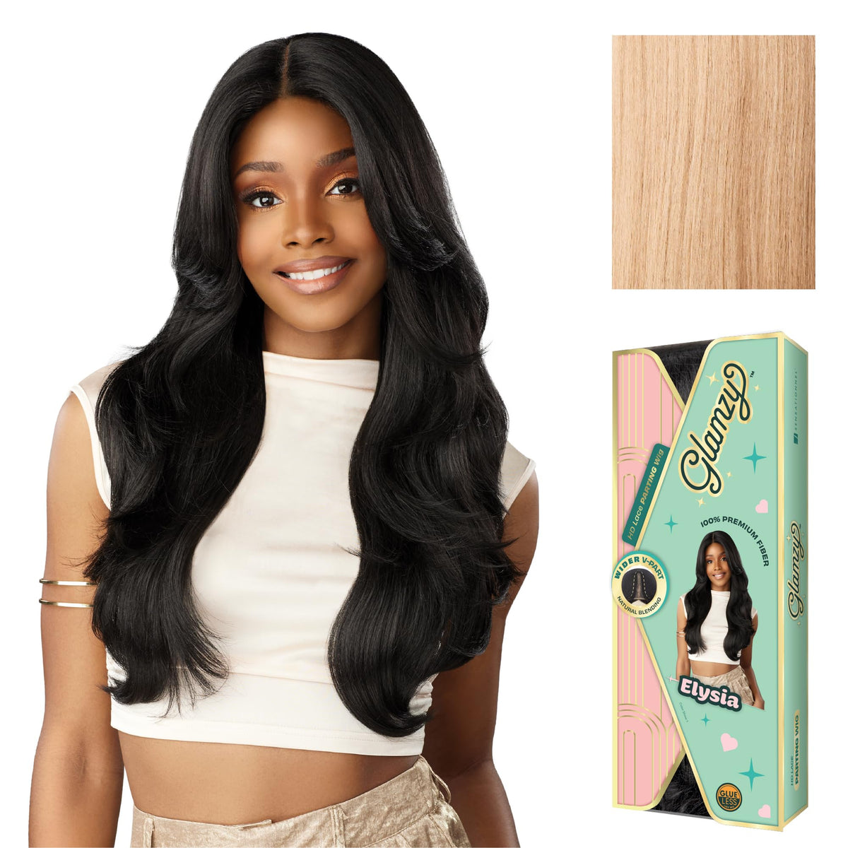 Sensationnel Glamzy Lace Part Wigs - Elysia Glueless Hand Tied Wider V Parting Synthetic Hair (ASHPEACHBLONDE)