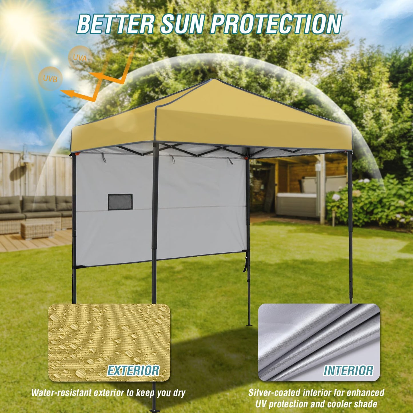 EAGLE PEAK Instant Pop Up Canopy with Adjustable Sun Wall 6x4, Straight Lightweight Compact Portable Tent with Carry Bag, Beige