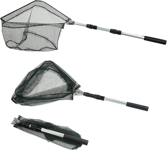 RESTCLOUD Fishing Landing Net with Telescoping Pole Handle, Fishing net Freshwater for Kids Men Women, Extend to 40-63 Inches
