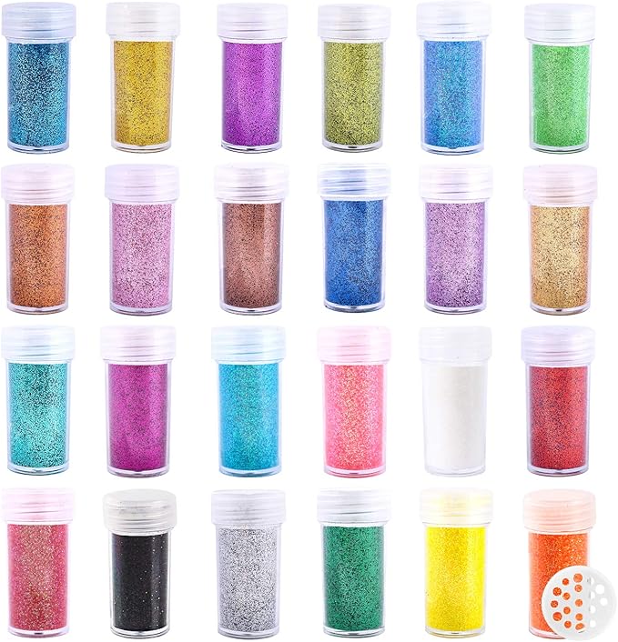 Extra Fine Glitter, Set of 24 Colors Nail Arts Face Hair Eye Lip Gloss Makeup Glitter, Slime,Tumbler and Epoxy Resin Craft...
