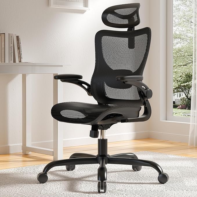 Marsail Ergonomic Mesh Office Chair High Back Home Office Desk Chair with Adaptive Lumbar Support, 2D Headrest, 3D Flip-Up...