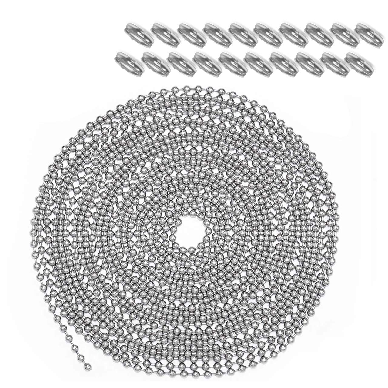 Awpeye Metal Fan Pull Chain Extension, Ceiling Fan Chain Connector,Diameter 3.2Mm 16 Feet Long With 20 Pcs Connector (Silver)