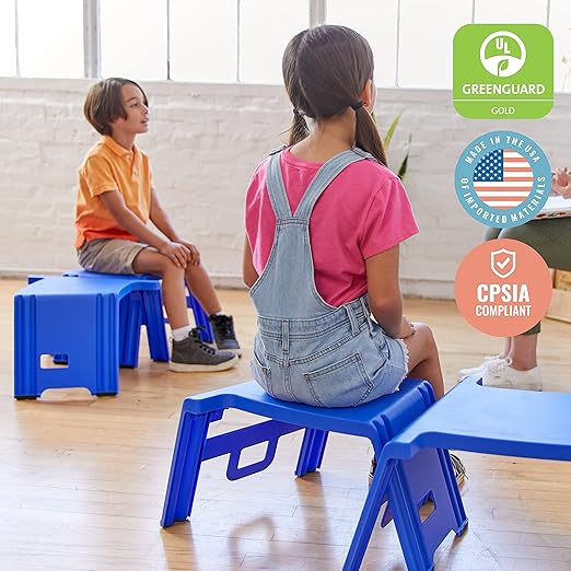ECR4Kids Linking Stool Set, Flexible Seating, Blue, 4-Piece