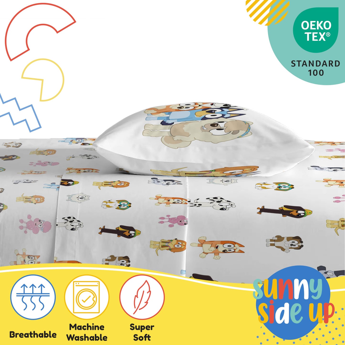 Bluey & Friends Toddler Sheet Set - 3 Piece Toddler Bedding Set Includes Pillow Cover - Super Soft Microfiber Sheets