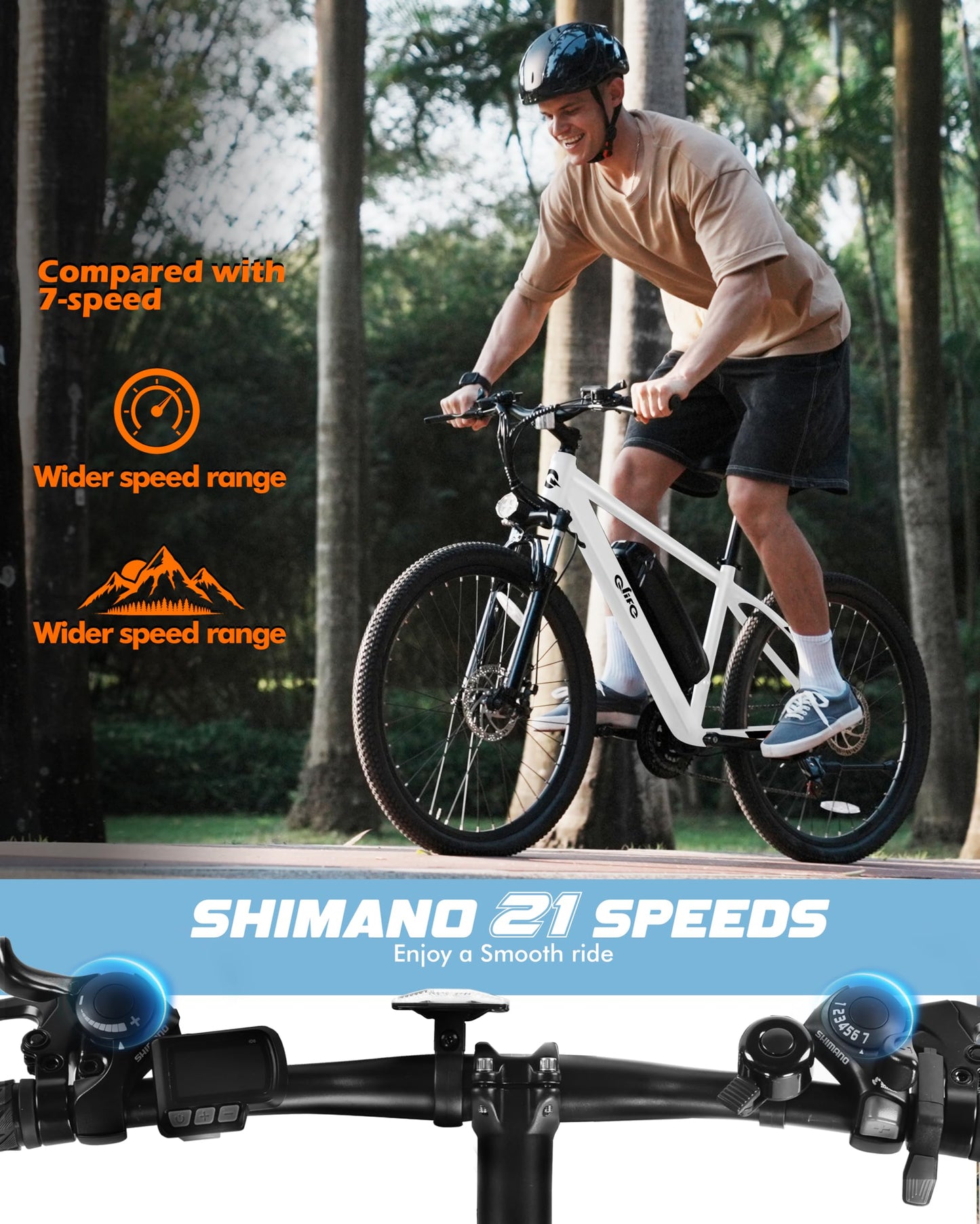 Qlife Racer Electric Bike for Adults - 21-Speed Mountain Lightweight Ebike with 750W Peak 22MPH Brushless Motor, 375Wh Removable Battery, 26X2.1 Step Over E-MTB,E Bikes,White