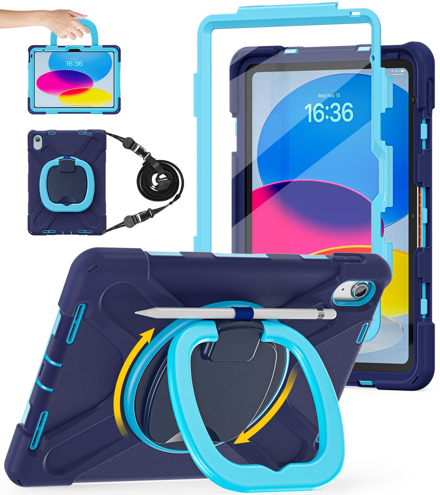Batyue Case For Ipad (A16) 11Th/10Th Gen 11  /10.9   2025/2022 - Heavy Duty Shockproof Cover With 360 Rotating & 180 Folding