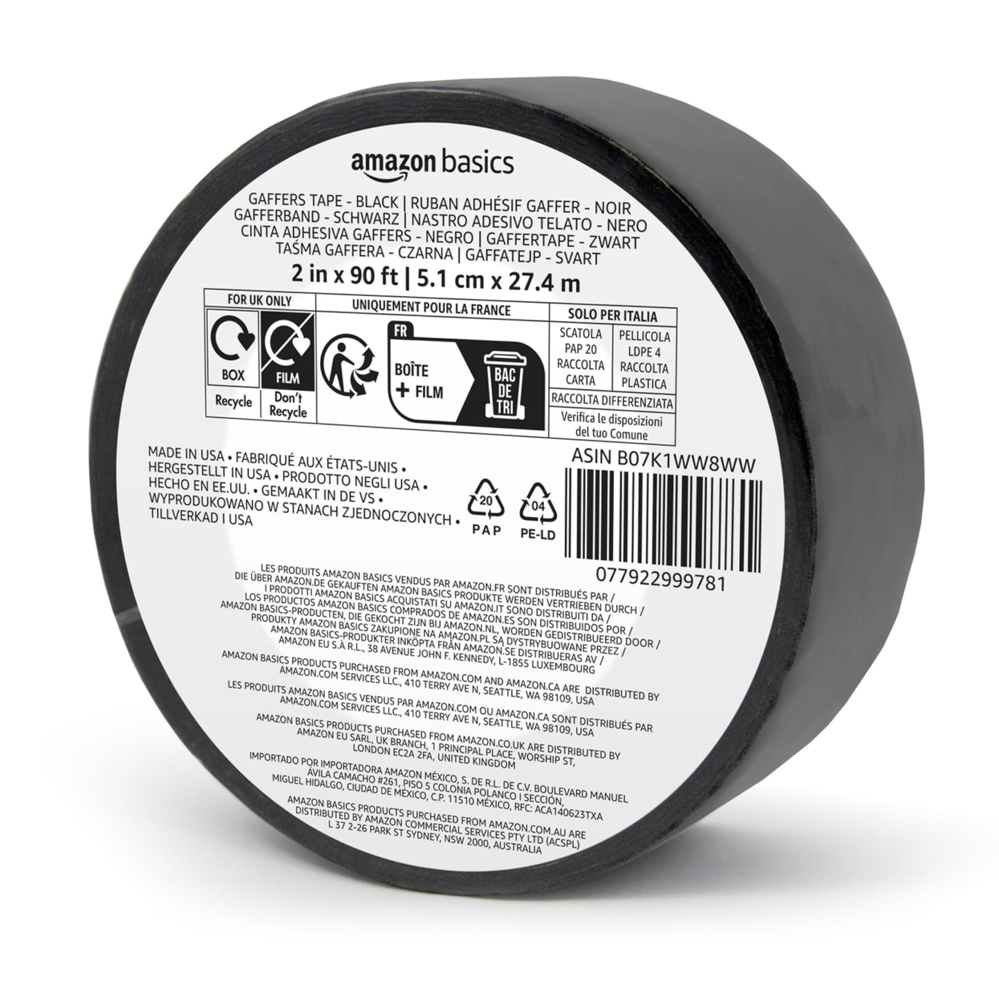 Amazon Basics No Residue, Non-Reflective Gaffers Tape - 2 inch x 90 feet, Black