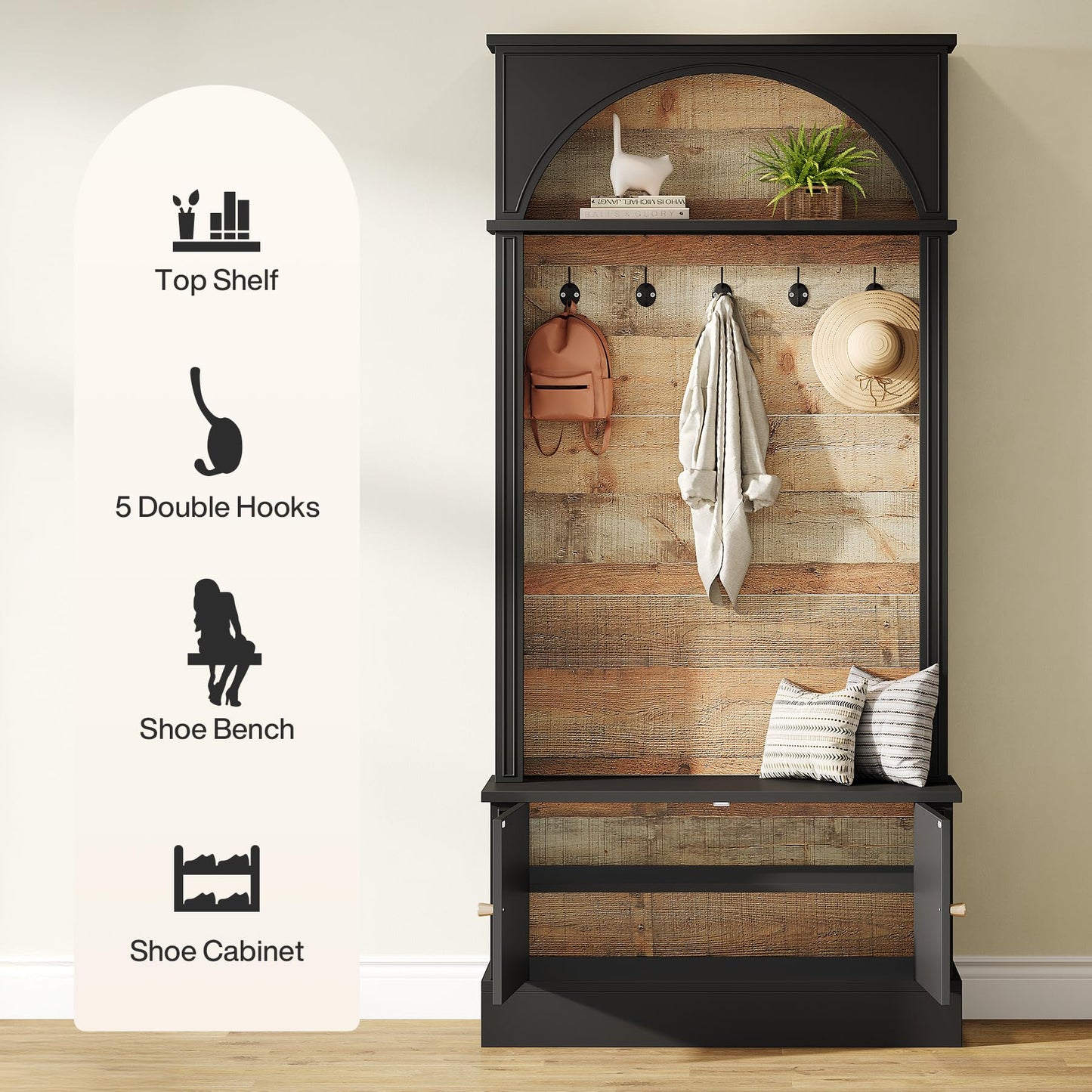 Tribesigns Hall Tree with Bench and Shoe Storage, 4-in-1 Design Entryway Bench with Coat Rack, 70.86" Tall Mudroom Rack with 5 Double Hooks and Adjustable Shelf for Hallway