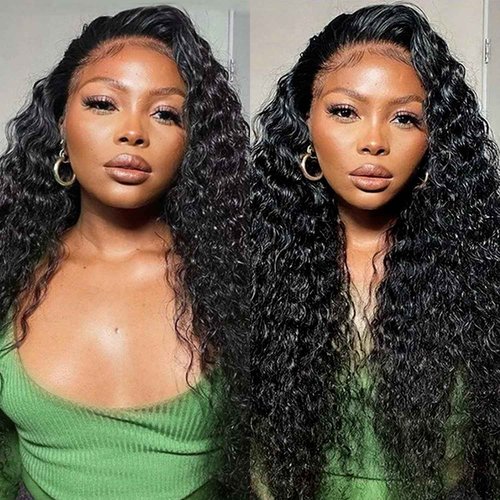 Deep Wave Lace Front Wigs Human Hair 13x4 HD Lace Front Wigs Human Hair Pre Plucked Brazilian Curly HumanHair Wig 200 Density Glueless Frontal Wigs For Women(18inch)