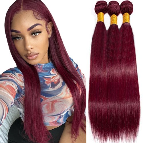 Labamiya Human Hair Bundles 20 22 24 Inch Straight Burgundy 99J Bundles Human Hair 11A Brazilian Virgin Quick Weave Hair for Black Women