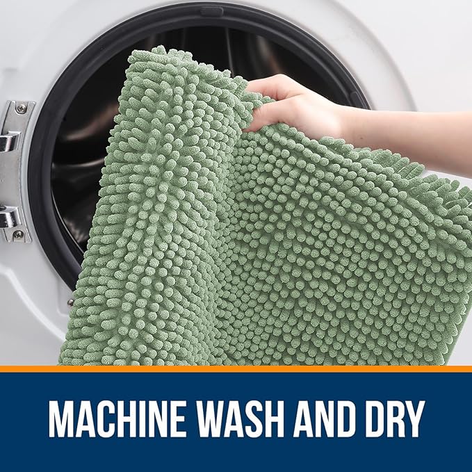 OLANLY Bathroom Rugs 40x24, Extra Soft Absorbent Chenille Bath Rugs, Rubber Backing Quick Dry, Machine Washable Bath Mats for Bathroom Floor, Tub and Shower, Home Decor Accessories, Sage Green
