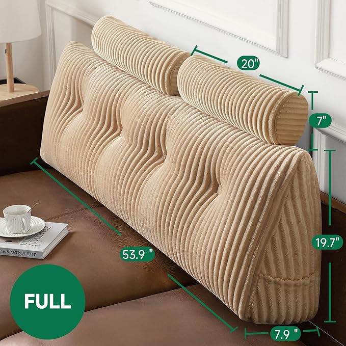 Z-hom Large Wedge Pillow Headboard, Full Triangular Headboard Pillow, Reading Pillow Bed with a Roll Pillow for Bed Sitting Up Sleeping, Backrest Cushion Headboard Gap Pillow for Back,Beige
