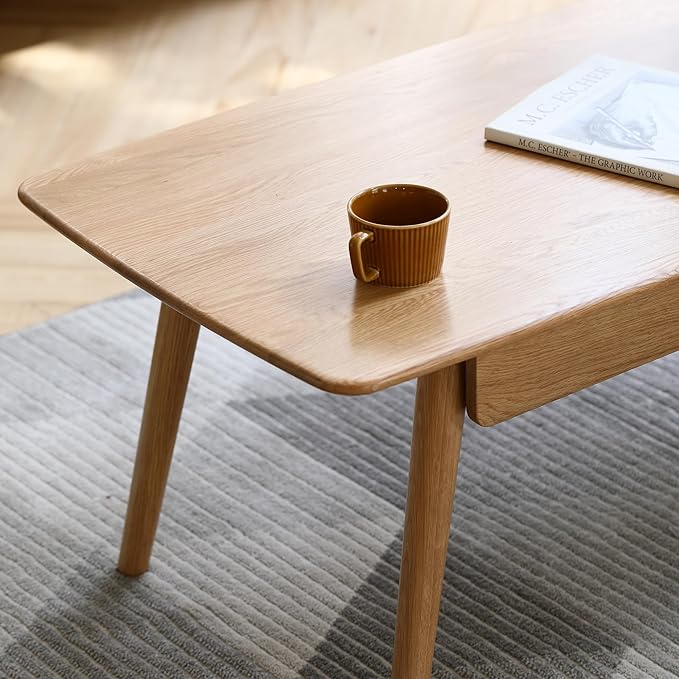 QKFF Solid Wood Coffee Table with Drawers - 100% North American FAS Grade Oak, Traditional Mortise and Tenon Craftsmanship, Low Table for Living Room & Home Office Eco-Friendly Finish