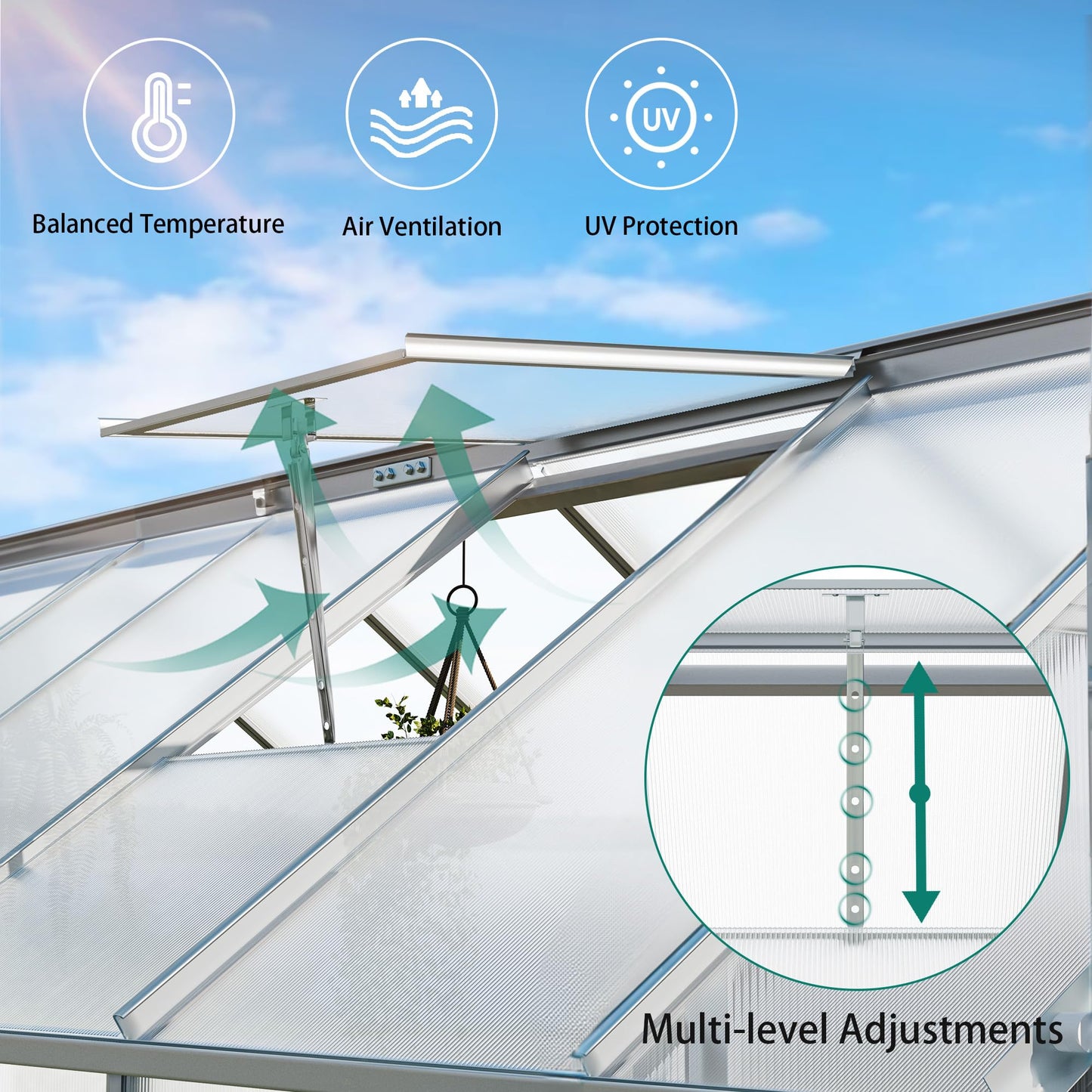 YITAHOME 6x16FT Polycarbonate Greenhouse Large Heavy Duty Green Houses Outdoor Aluminum Greenhouses with Sliding Doors Vent Window Walk-in Greenhouse for Garden Backyard, Silver