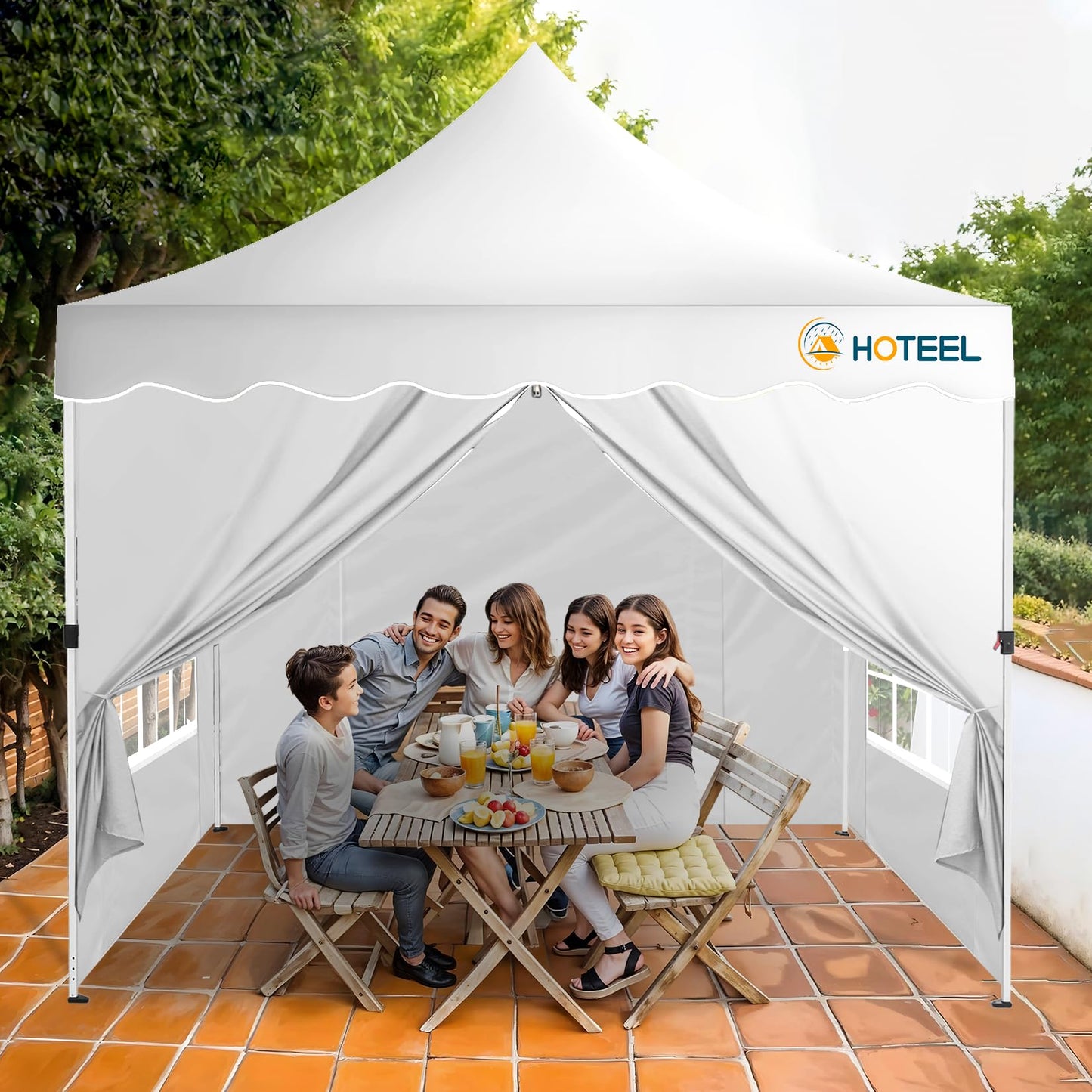 HOTEEL 10×10 Pop Up Canopy with 4 Sidewalls, UV 50+ and Waterproof Canopy Tent 10×10, Thickened Frame, Large Space Easy Pop Up Canopy, Outdoor Canopy for Weddings, Beaches, Parties, Patio (White)