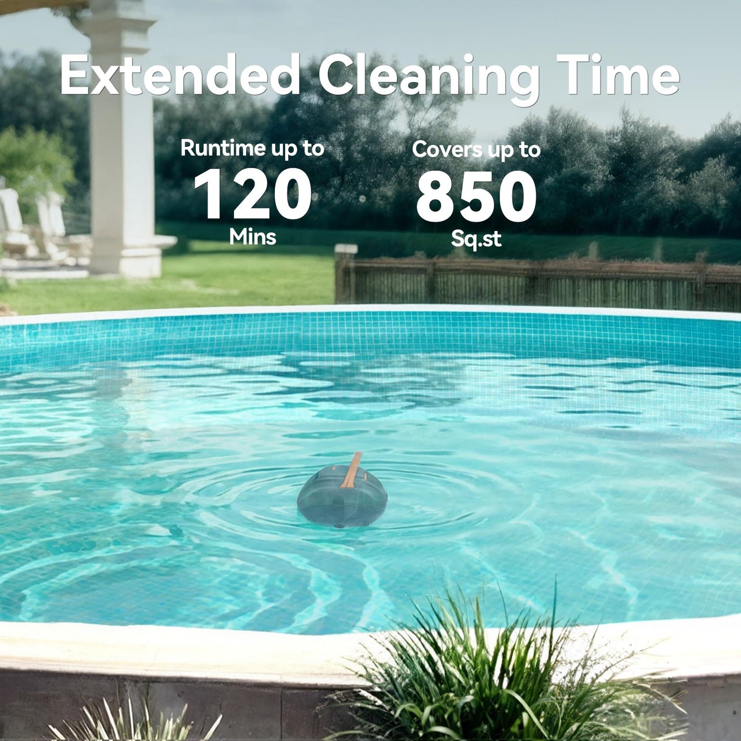 CliBot S1 Cordless Pool Vacuum, Automatic Pool Cleaner Robot with 120 Min Runtime, Powerful Dual-Motor, Auto Park, 2 Cleaning Paths, for Above Ground Pools and Flat In-Ground Pools up to 850 Sq.Ft