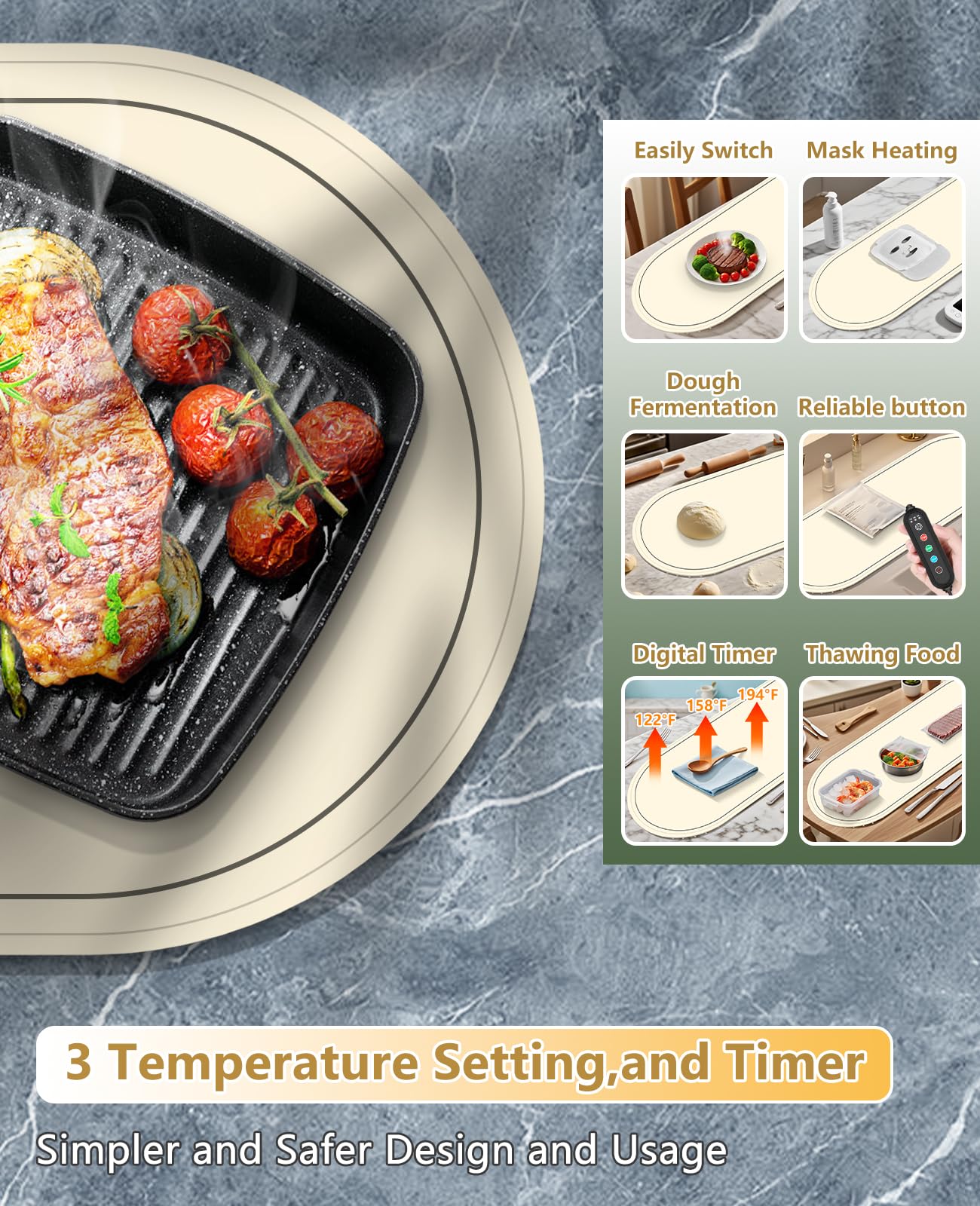 Warming Mat for Food,Temperature Adjustable Food Warmers for Parties Buffet with Timer,Silicone Food Warming Trays with Heat Proof Base,Roll Up Food Heating Mat for Home & Travel(Beige)