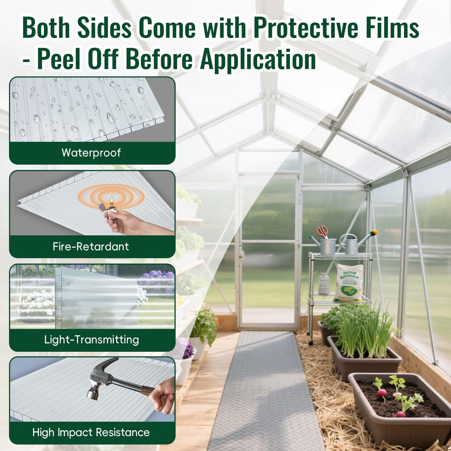 EVERECO 6 Pcs Polycarbonate Greenhouse Panels, 6'FT x 2'FT x 0.24" in Twin-Wall Polycarbonate Sheet, All-Season UV Protected Plastic Roof Sheeting for Greenhouse Covering/Outdoor Garden