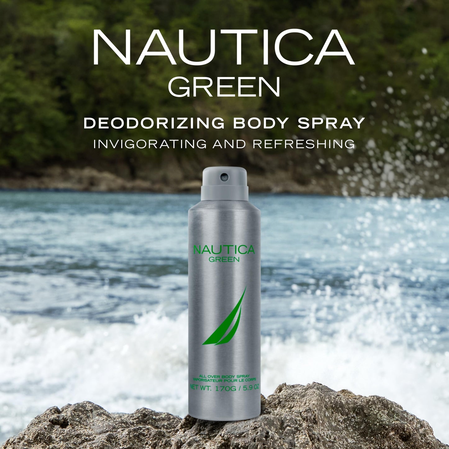 Nautica Color Green Deodorizing Body Spray for Men, Woody Fougere Fragrance, Notes of Ginger, Geranium and Vetiver, 6.0oz