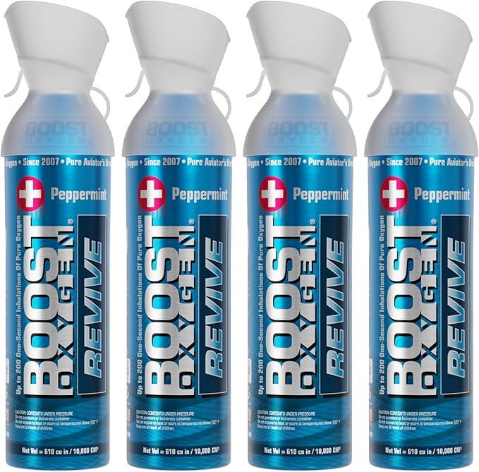 Boost Oxygen Large Revive Peppermint Aroma 10 Liter Canister | All-Natural Resiratory Support for Aerobic Recovery, Altitude, Performance and Health (4 Pack)