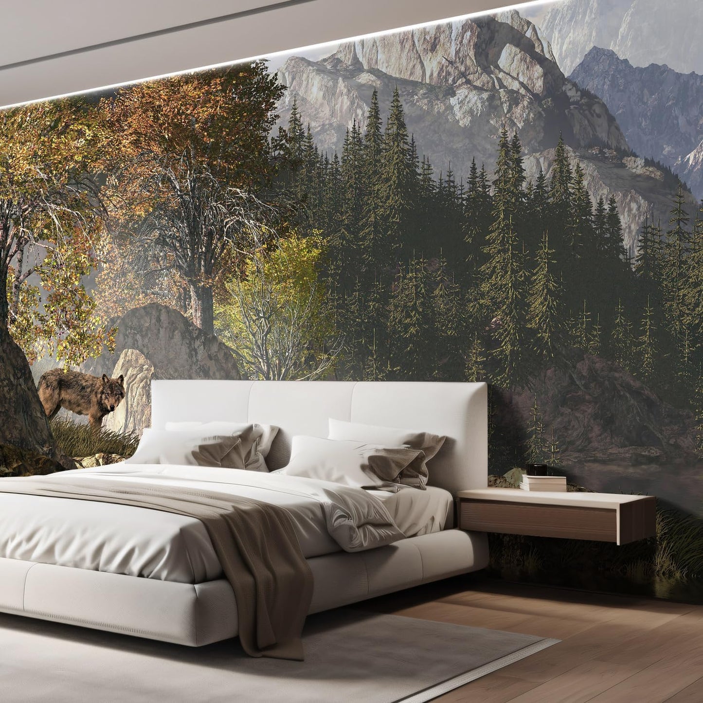 wall26 Wall Sticker/Wall Mural Wolf Near a Lake in a Rocky Mountain Landscape, Not Peel and Stick, Non-Woven Wallpaper Decorative for Bedroom, Living Room, Office - 132x192 inches