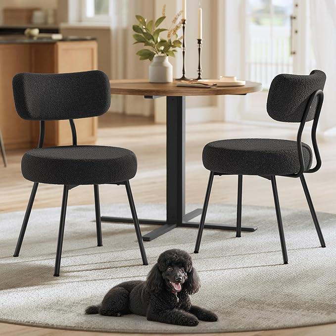 VASAGLE Boucle Dining Chairs Set of 2, Upholstered Kitchen Dining Room Chairs with Curved Backrest and Steel Frame, Modern...