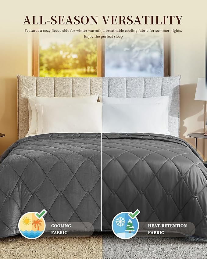 L'AGRATY Queen Size Weighted Blanket for Adults 20lbs, 60"x80" — Cooling Breathable Heavy Blanket with Glass Beads for Sleeping Perfect for Hot Sleepers & Couples Machine Washable All-Season Grey