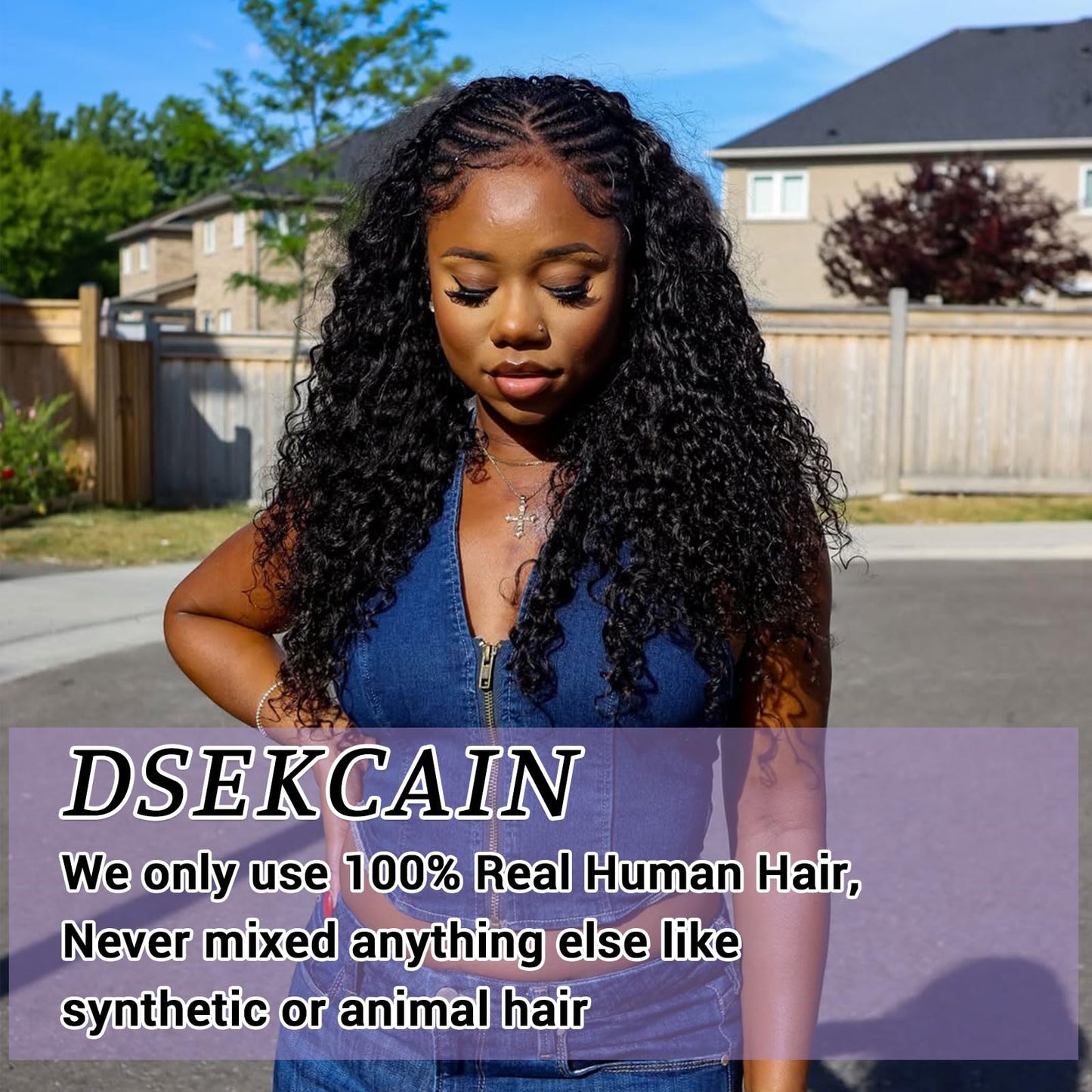 DSEKCAIN Water Wave Half Wig Human Hair 26 Inch 200 Density Half Wig Water Wave 100% Real Human Hair With Drawstring 3 In 1 Seam