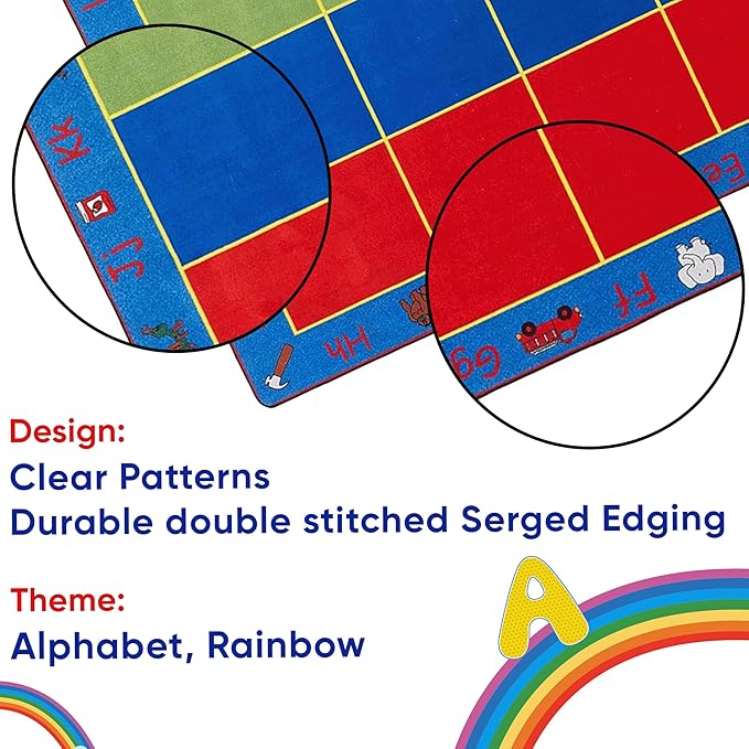 KIDCARPET.COM ABC Rainbow Seating Classroom Rug with 24 Seats, 7'6" x 12' Rectangle, Educational Classroom Rug, Kids Learning Play Mat | Area Rug for Bedroom or Playroom