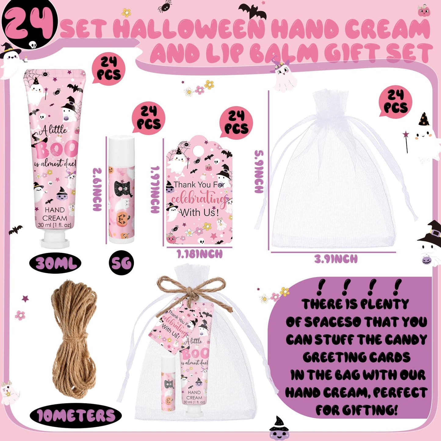 Dansib 24 Sets Halloween a Little Boo Is Almost Due Baby Shower Hand Cream and Lip Balm Gift Travel Size Hand Lotion and Lip Bal